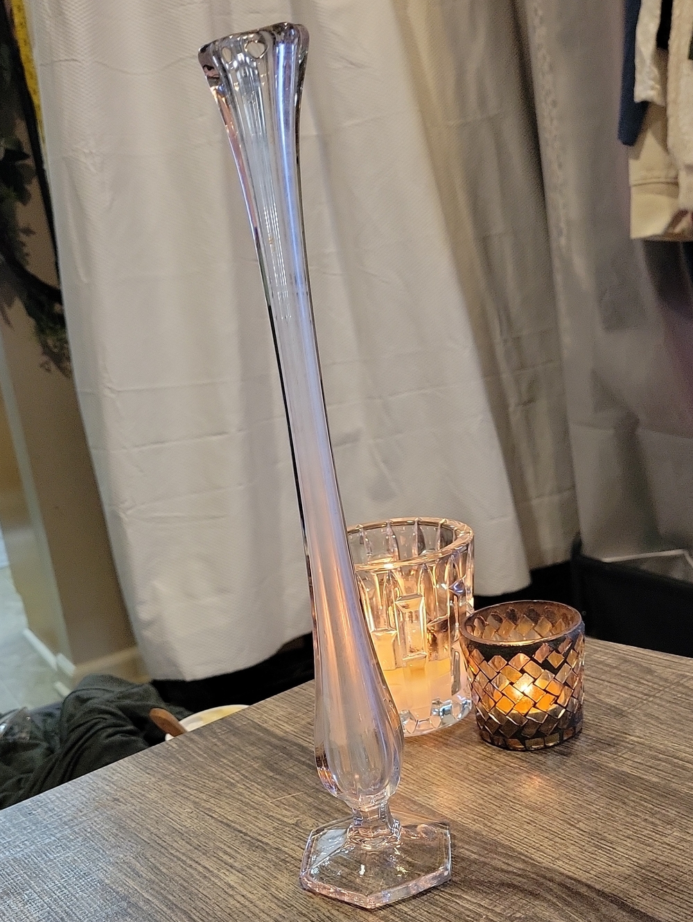 Bud Vase,MCM Swung Frosted Clear/ White Glass /Tall.EUC